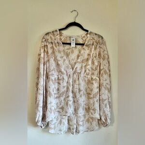 CABI Couplet Sheer Blouse Cream Leaf Pattern Size Small